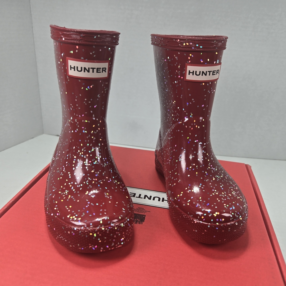 Hunter Kids First Glitter Rain Boots In Vital Burgundy Size EU 21 US C5 - C6 - Picture 2 of 12